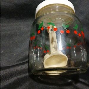 Vintage Retro Weathon Glass Jar w Cherries & Lid (1/4c)